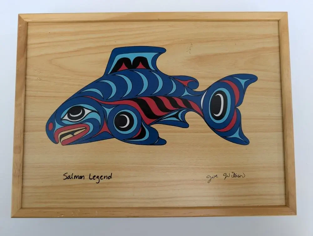Joe Wilson Salmon Legend Northwest Coast Art Wood Box Signed Lid